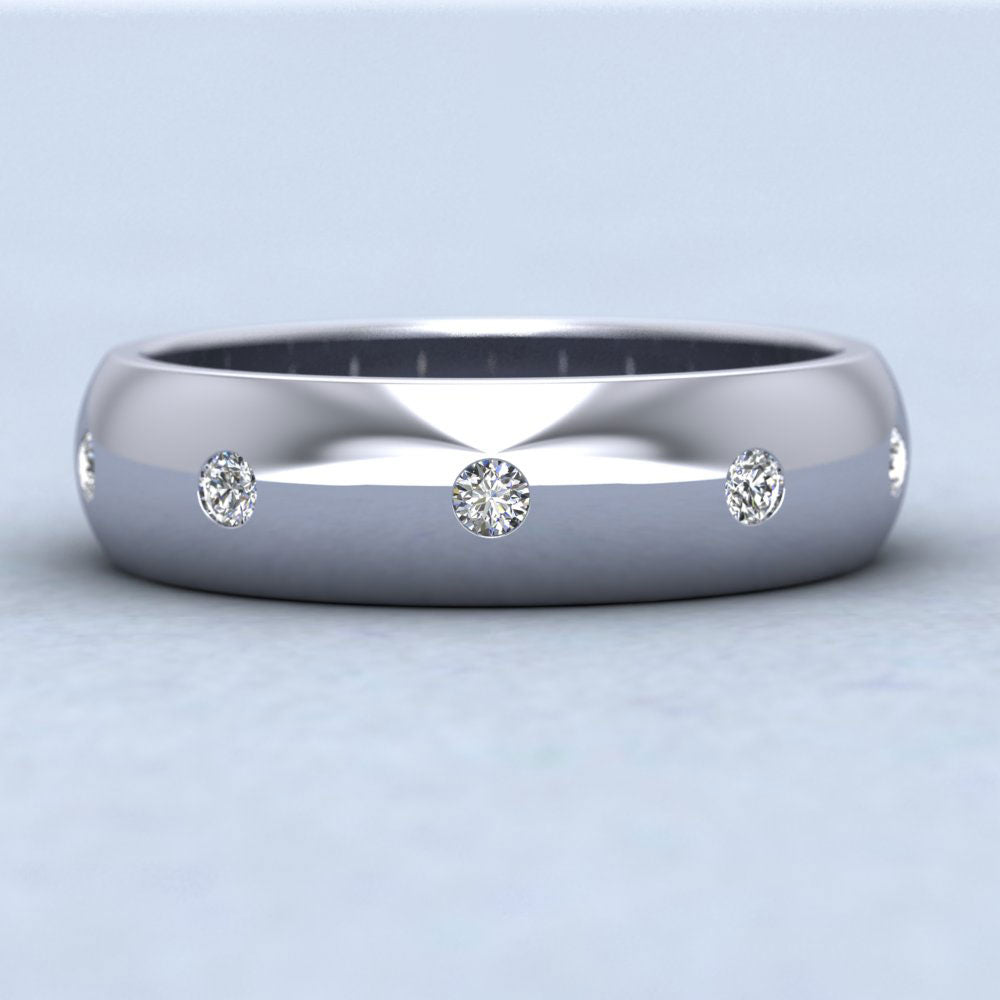 Ten Diamond Set Flush 9ct White Gold 6mm Wedding Ring Down View