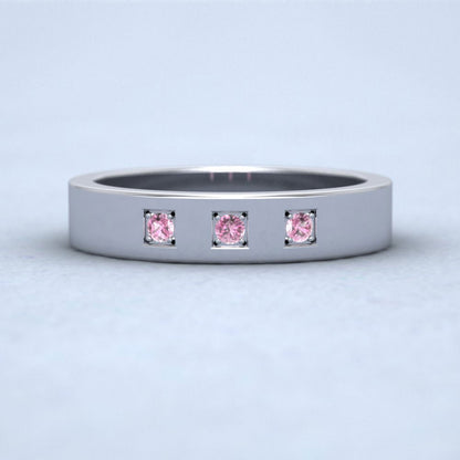 Three Pink Sapphires With Square Setting 500 Palladium 4mm Wedding Ring Down View