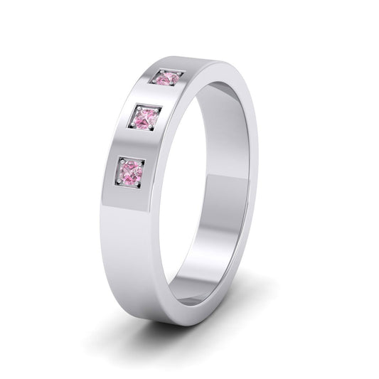 Three Pink Sapphires With Square Setting 950 Palladium 4mm Wedding Ring