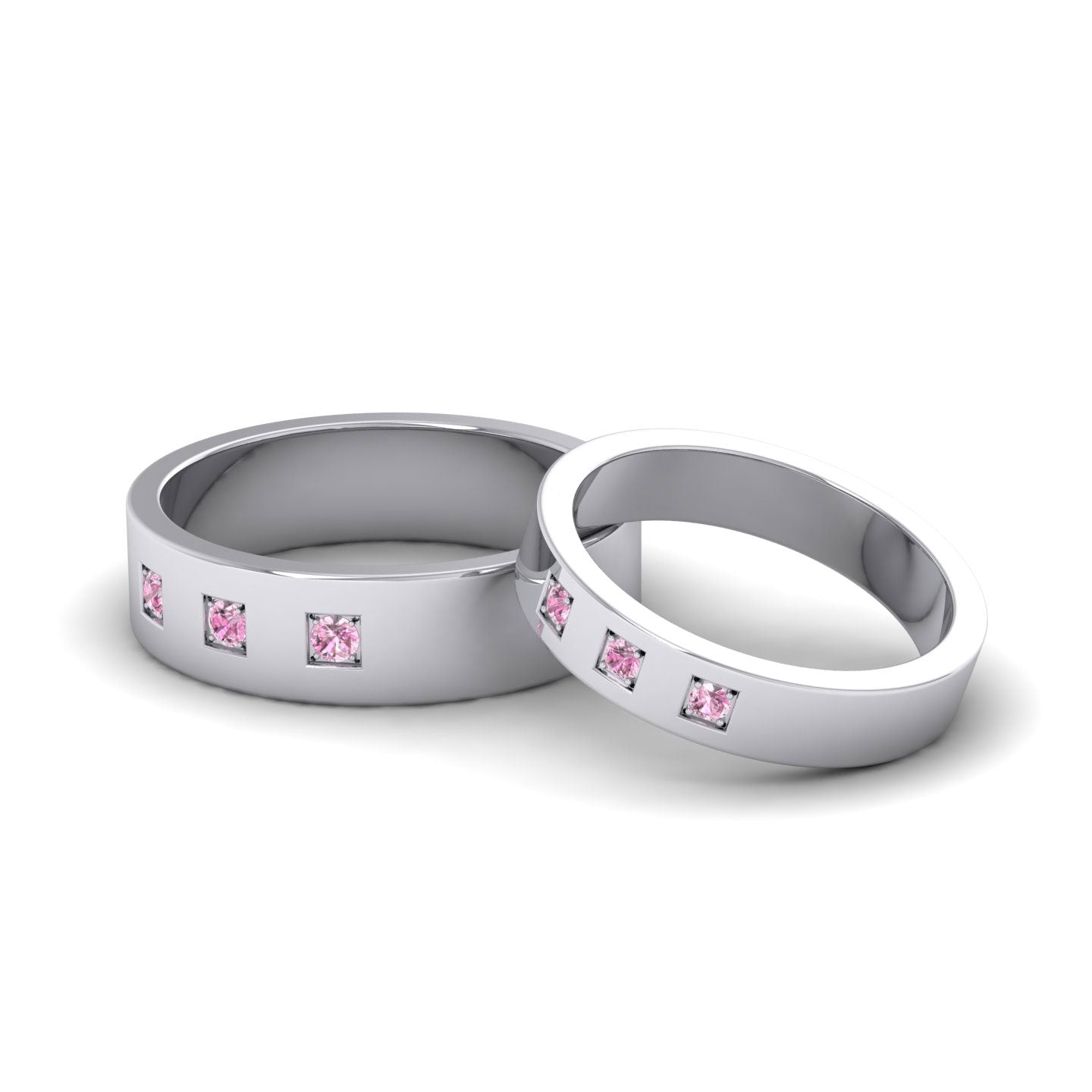 Three Pink Sapphires With Square Setting 950 Palladium 4mm Wedding Ring