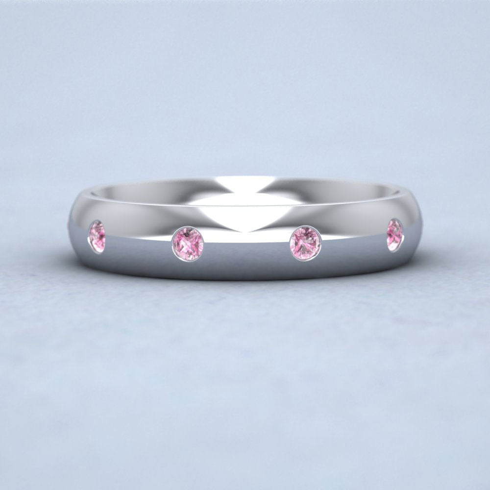 Ten Pink Sapphire Set Flush 9ct White Gold 4mm Wedding Ring Down View