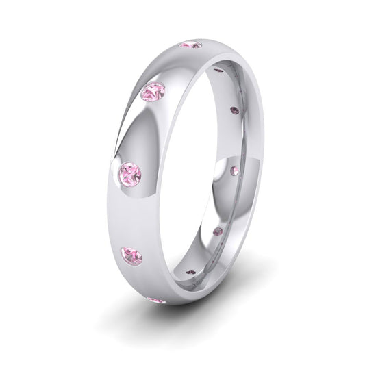 Ten Pink Sapphire Set Flush 9ct White Gold 4mm Wedding Ring