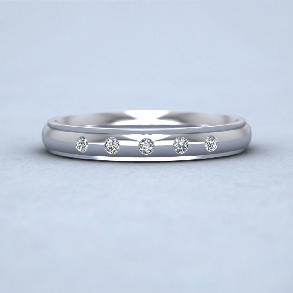 Line Pattern And Five Diamond Set 9ct White Gold 3mm Wedding Ring Down View