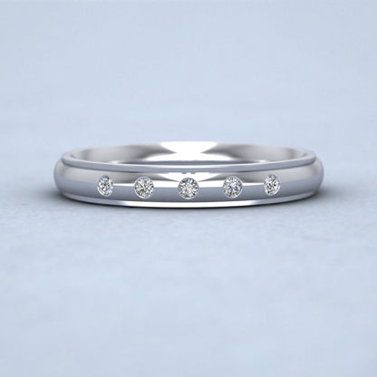 Line Pattern And Five Diamond Set Sterling Silver 3mm Wedding Ring Down View