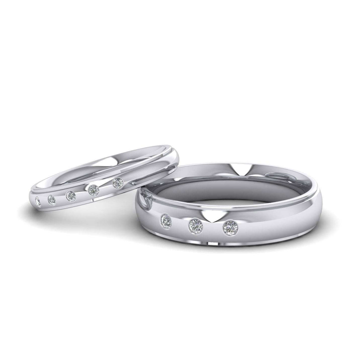 Line Pattern And Five Diamond Set 500 Palladium 3mm Wedding Ring