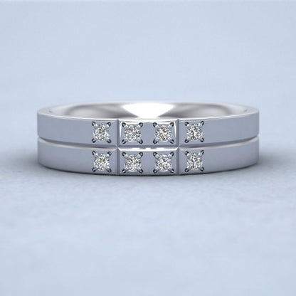 Cross Line Patterned And Diamond Set 14ct White Gold 5mm Flat Comfort Fit Wedding Ring Down View