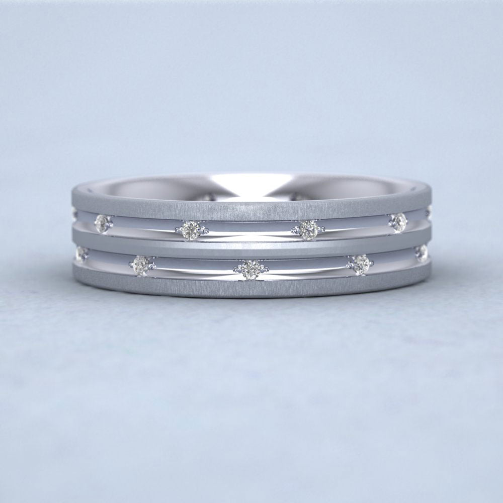 Twenty Diamond Set 950 Palladium 5mm Wedding Ring With Grooves Down View