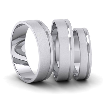 Asymmetric Line Pattern 14ct White Gold 6mm Flat Wedding Ring