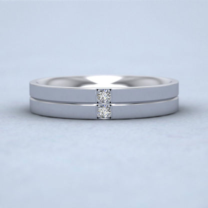 Two Diamond And Line Pattern 9ct White Gold 4mm Wedding Ring