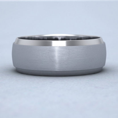 Flat Edge Patterned And Matt Finish 14ct White Gold 8mm Wedding Ring