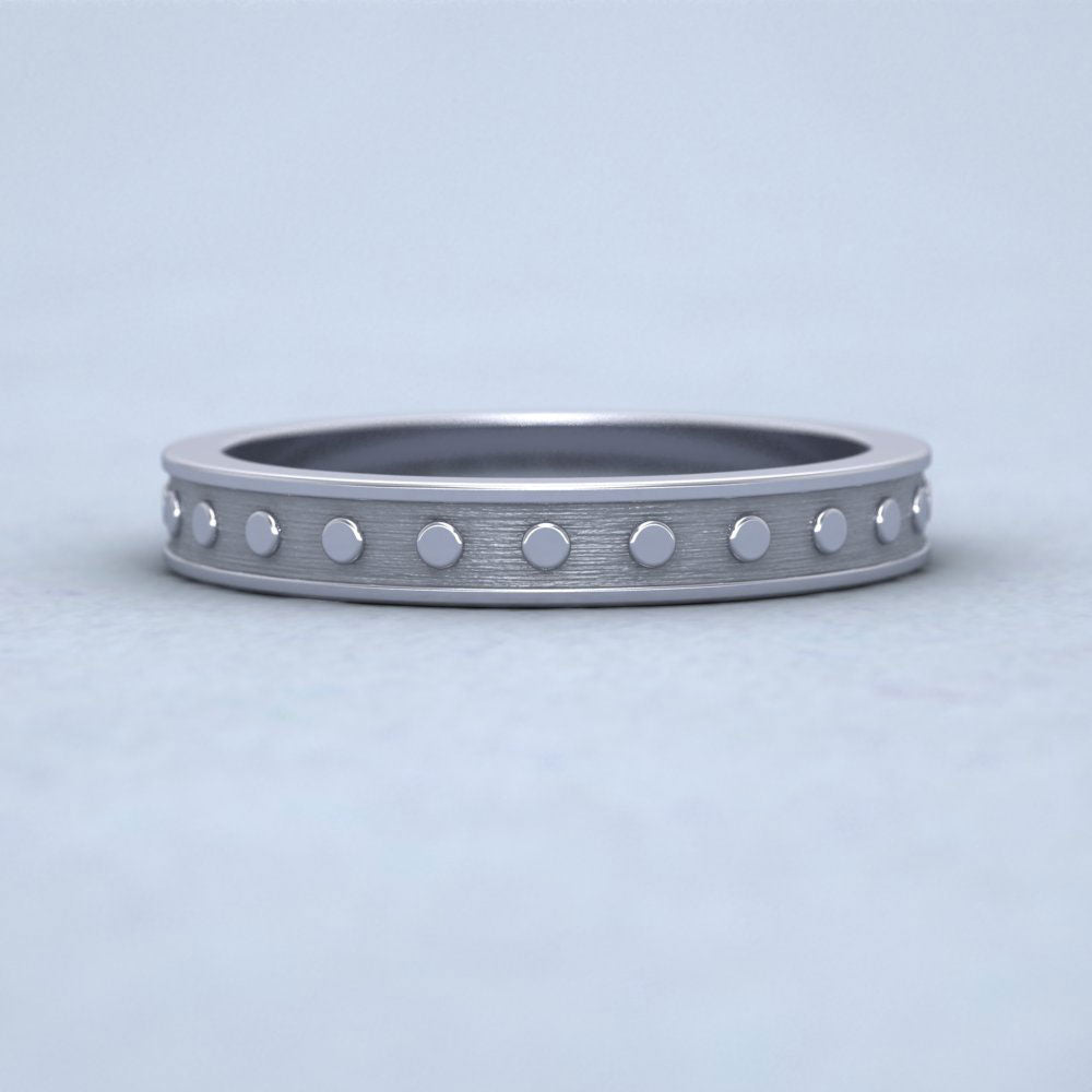 Raised Circle And Edge Patterned 14ct White Gold 3mm Wedding Ring