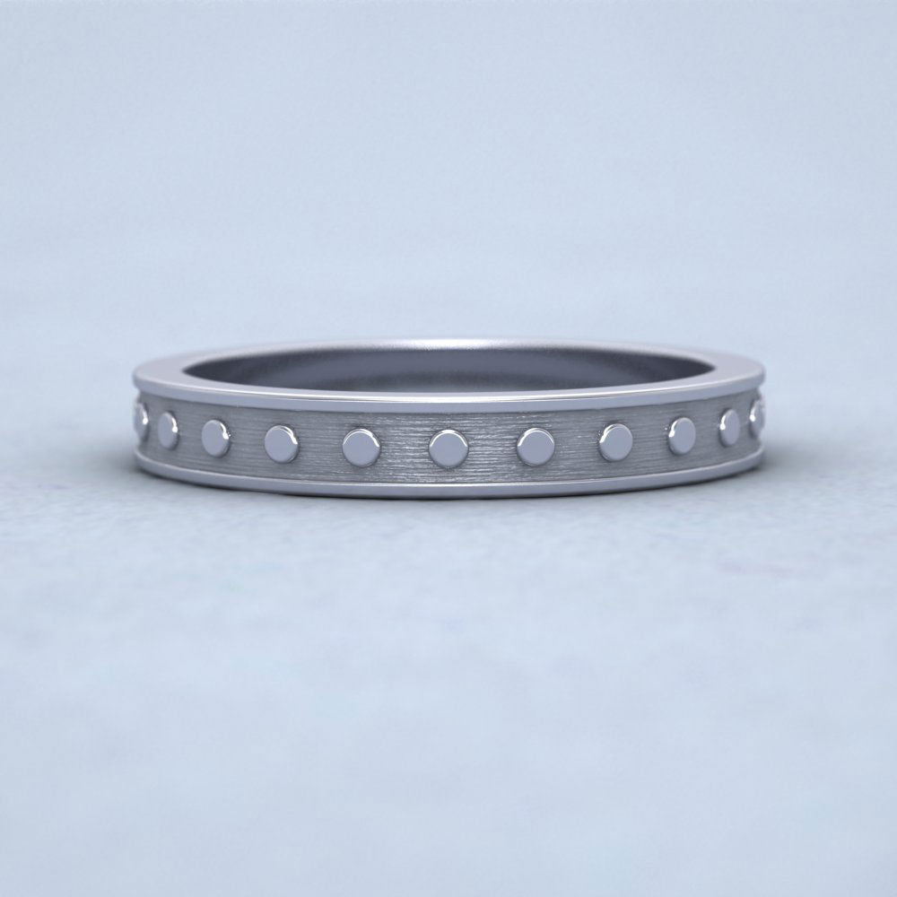 Raised Circle And Edge Patterned 18ct White Gold 3mm Wedding Ring