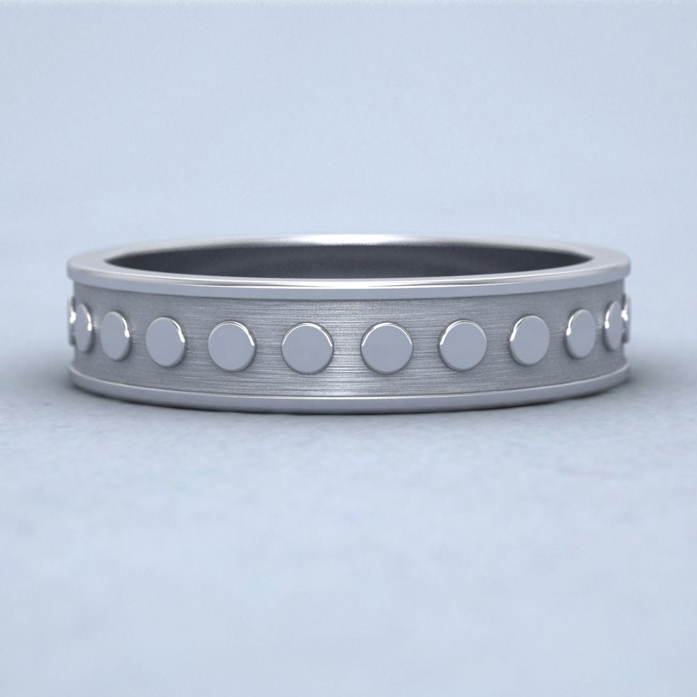 Raised Circle And Edge Patterned 14ct White Gold 5mm Wedding Ring