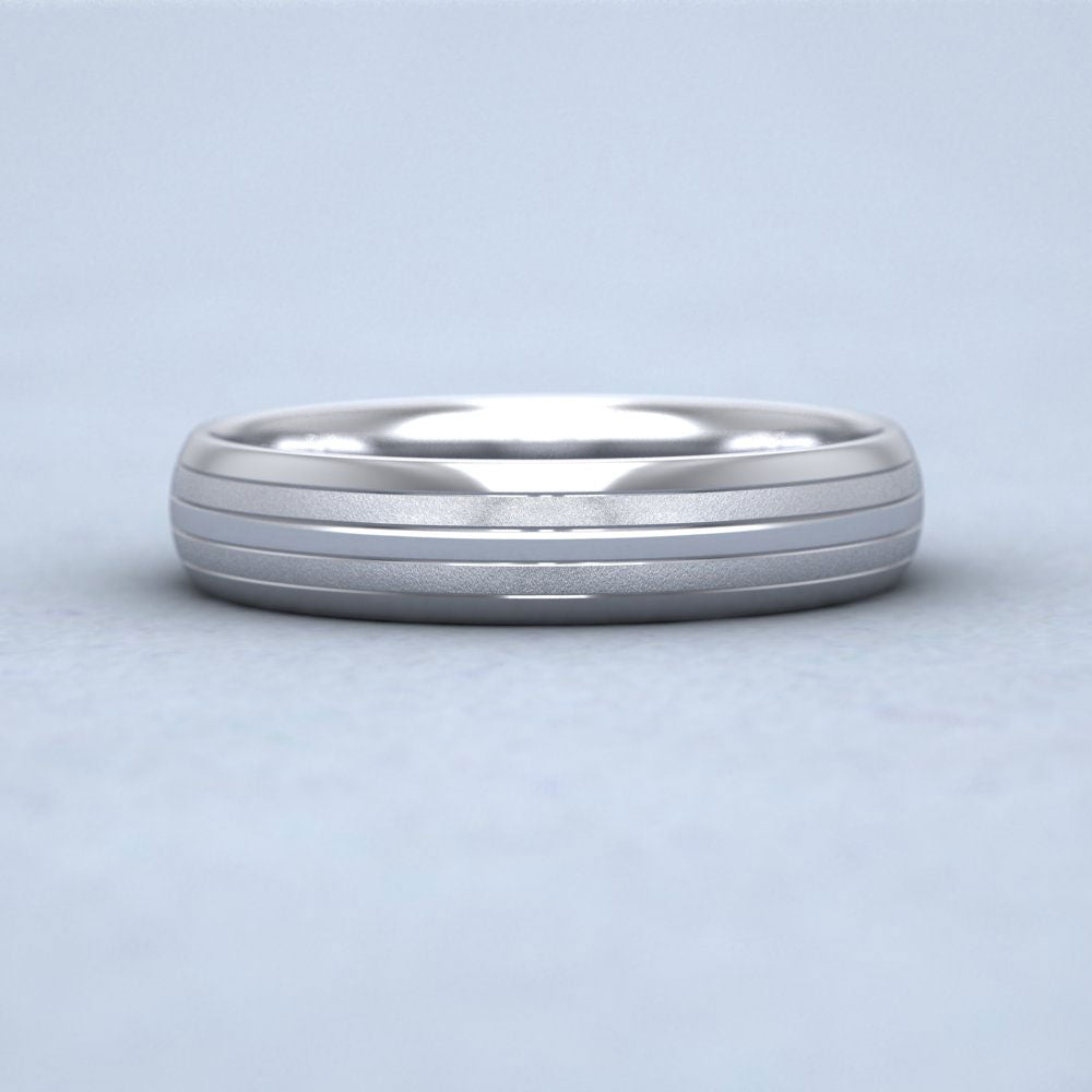 Four Line Pattern With Shiny And Matt Finish 18ct White Gold 4mm Wedding Ring