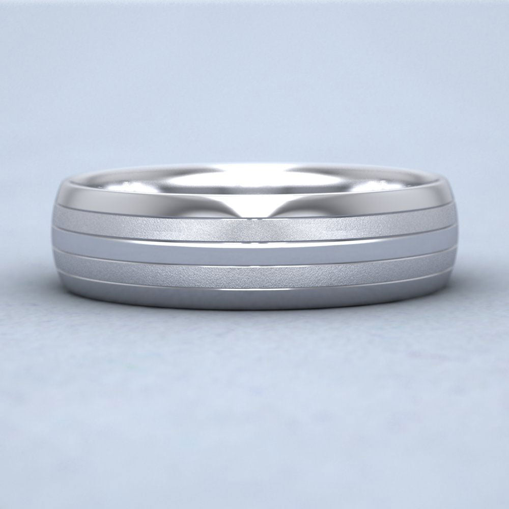 Four Line Pattern With Shiny And Matt Finish 9ct White Gold 6mm Wedding Ring