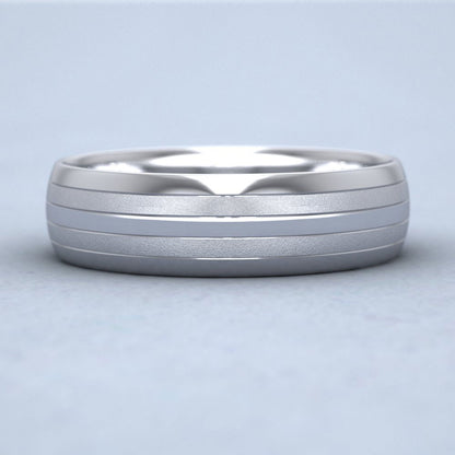 Four Line Pattern With Shiny And Matt Finish 9ct White Gold 6mm Wedding Ring