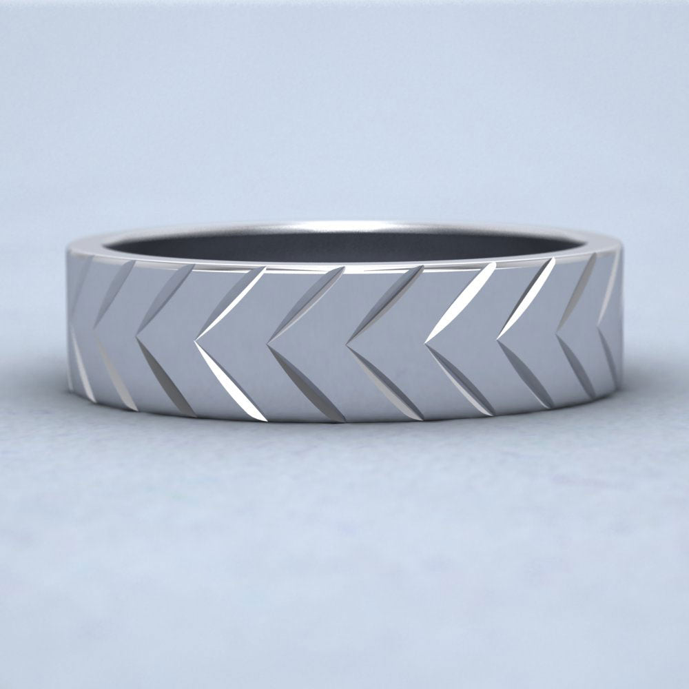 Chevron Pattern 14ct White Gold 6mm Wedding Ring