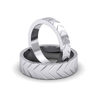 Chevron Pattern 14ct White Gold 4mm Wedding Ring