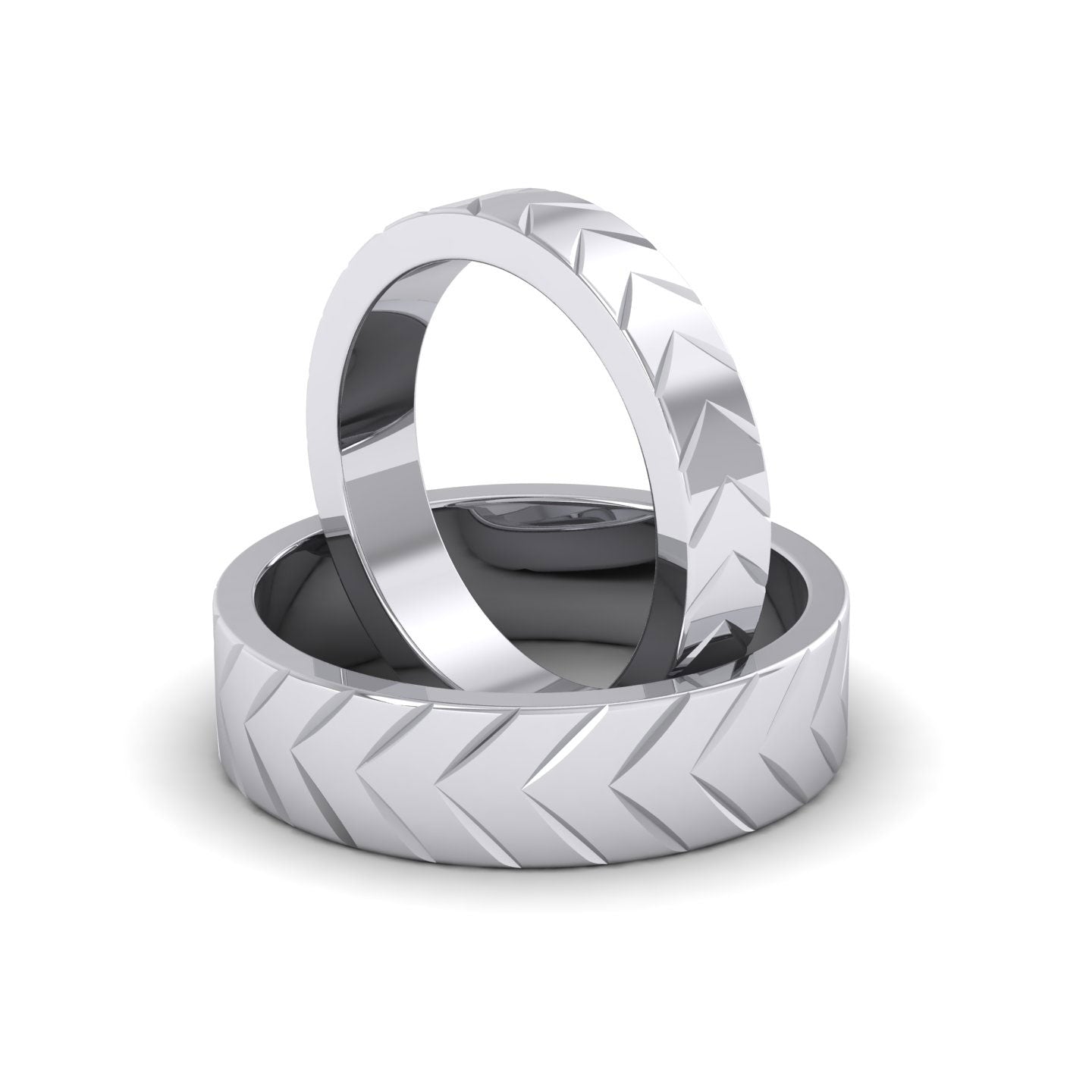 Chevron Pattern 9ct White Gold 4mm Wedding Ring