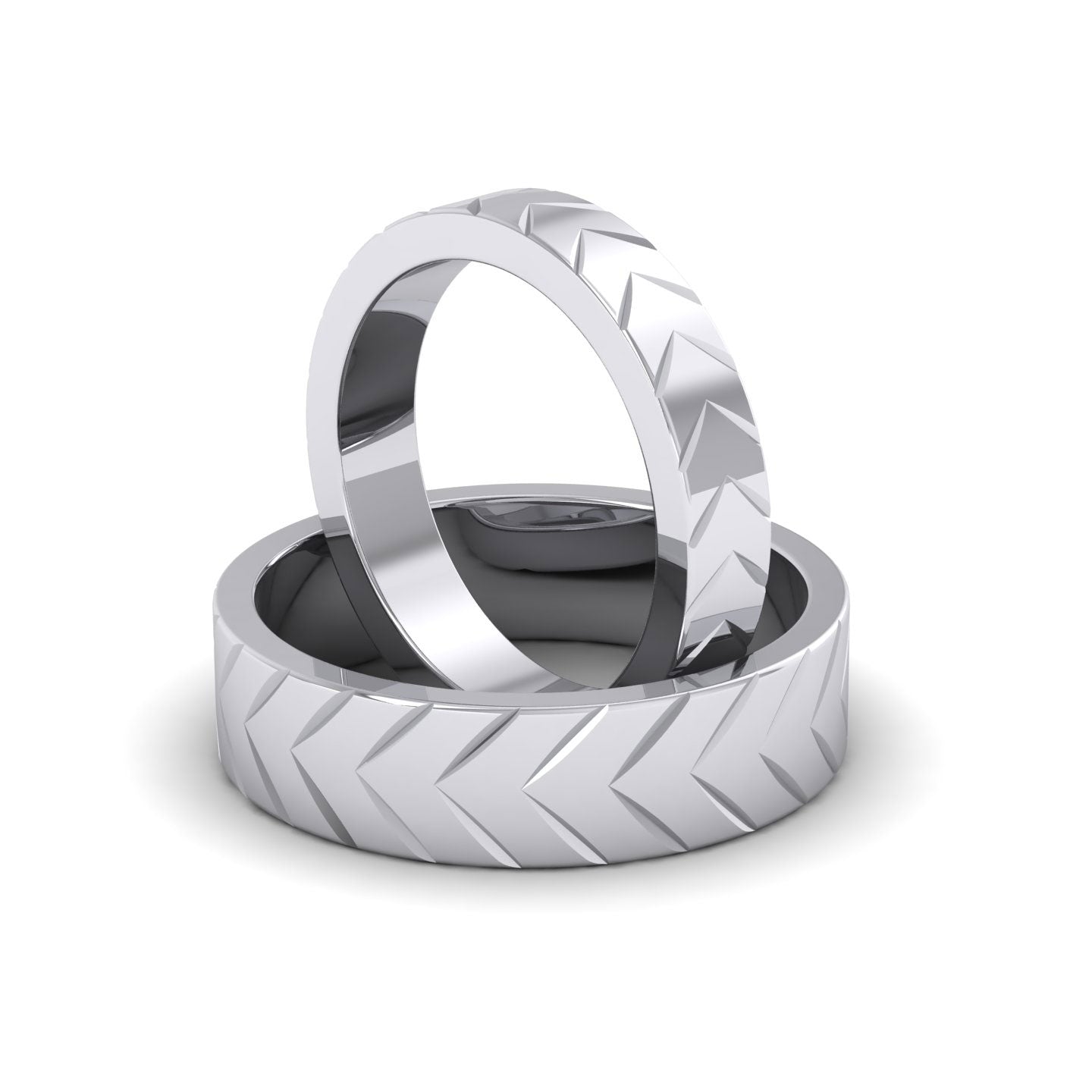 Chevron Pattern Sterling Silver 4mm Wedding Ring