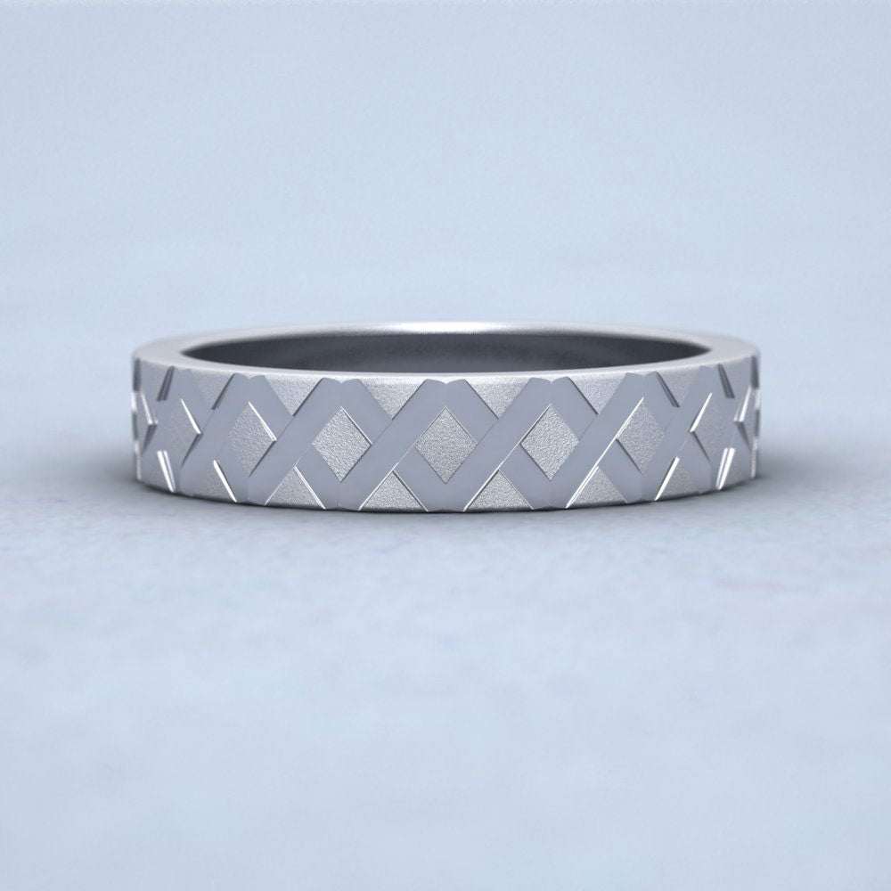 Diagonal Cross Pattern 14ct White Gold 4mm Wedding Ring