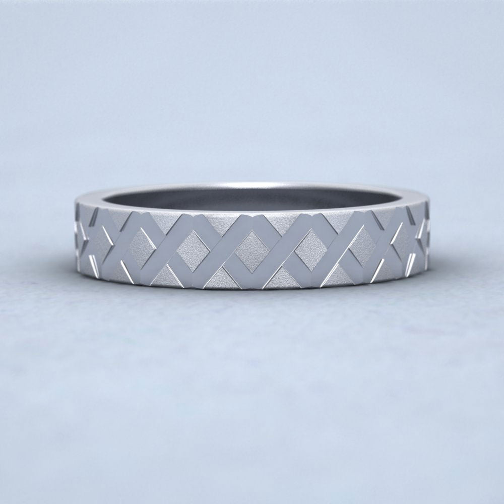 Diagonal Cross Pattern Sterling Silver 4mm Wedding Ring