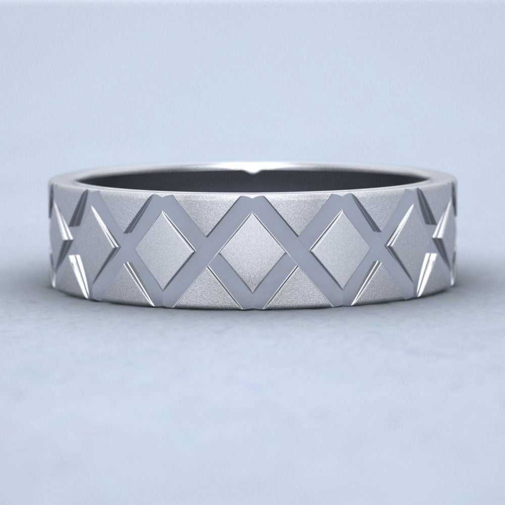 Diagonal Cross Pattern 950 Platinum 6mm Wedding Ring