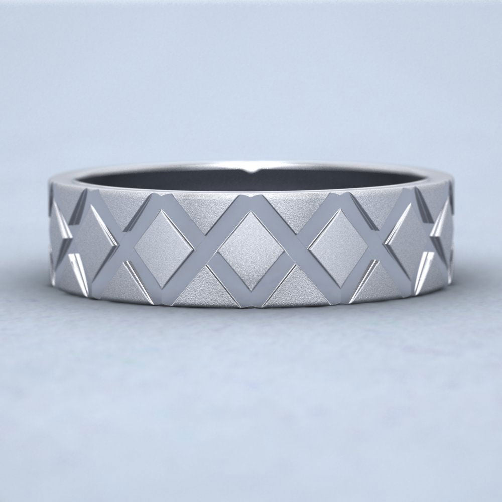 Diagonal Cross Pattern 18ct White Gold 6mm Wedding Ring