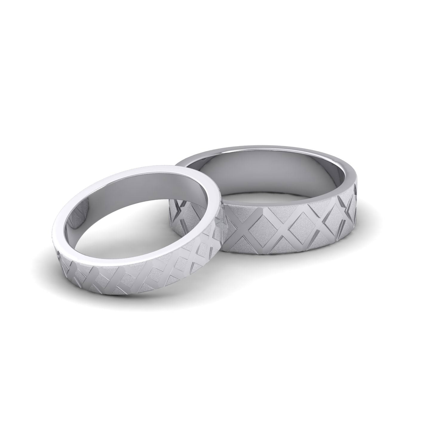 Diagonal Cross Pattern 14ct White Gold 4mm Wedding Ring