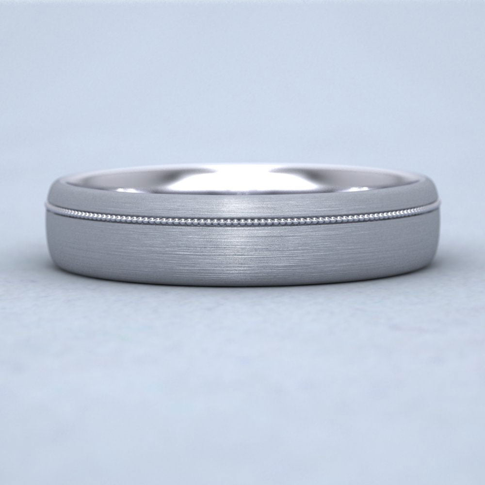 Asymmetric Millgrain 14ct White Gold 5mm Wedding Ring G