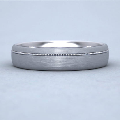 Asymmetric Millgrain 14ct White Gold 5mm Wedding Ring G