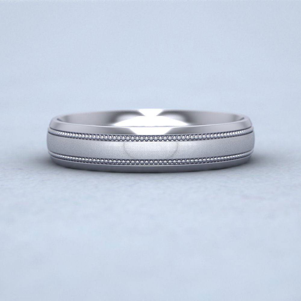 Millgrain And Contrasting Matt And Shiny Finish 9ct White Gold 4mm Wedding Ring