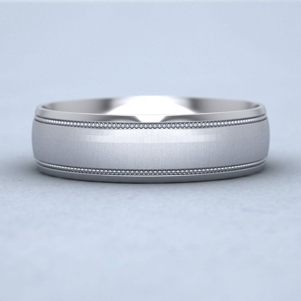 Millgrain And Contrasting Matt And Shiny Finish 14ct White Gold 6mm Wedding Ring
