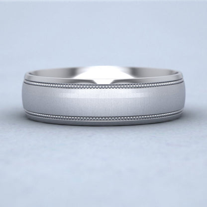 Millgrain And Contrasting Matt And Shiny Finish 14ct White Gold 6mm Wedding Ring