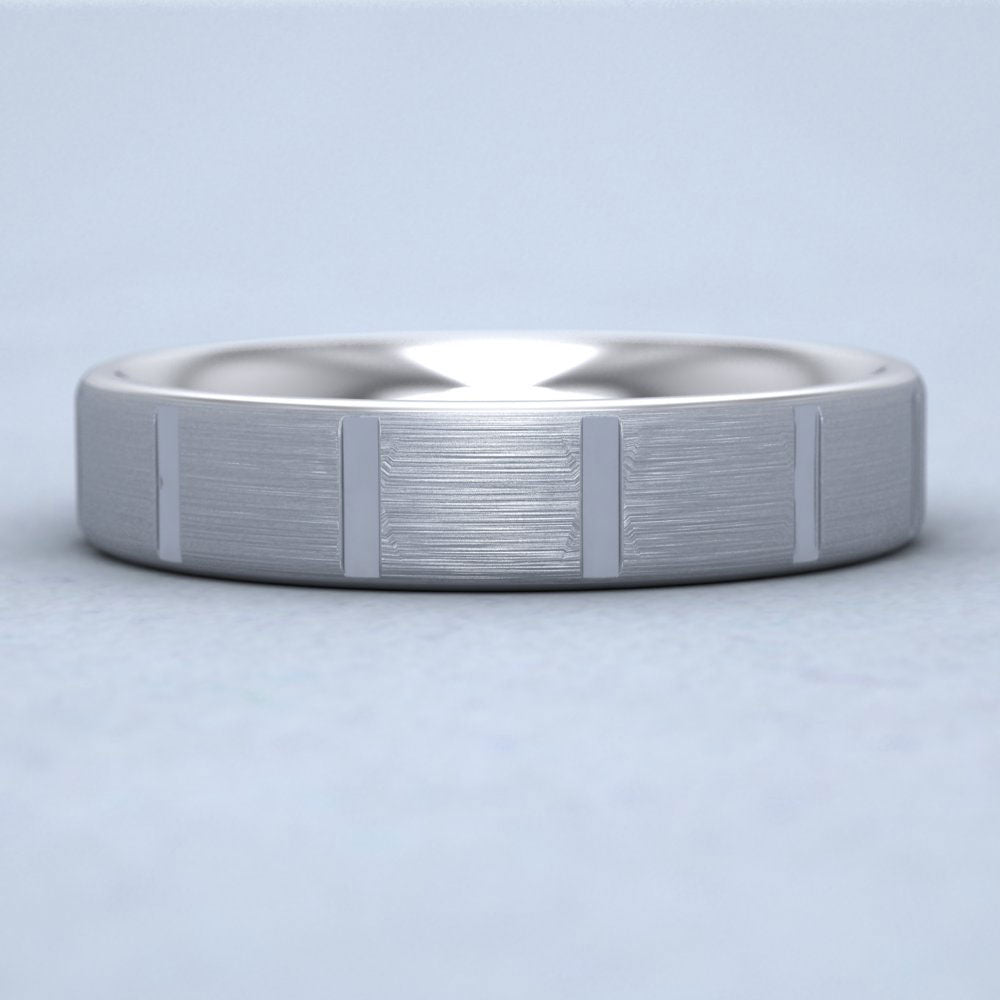 Soft Edged And Patterned 950 Platinum 5mm Flat Comfort Fit Wedding Ring