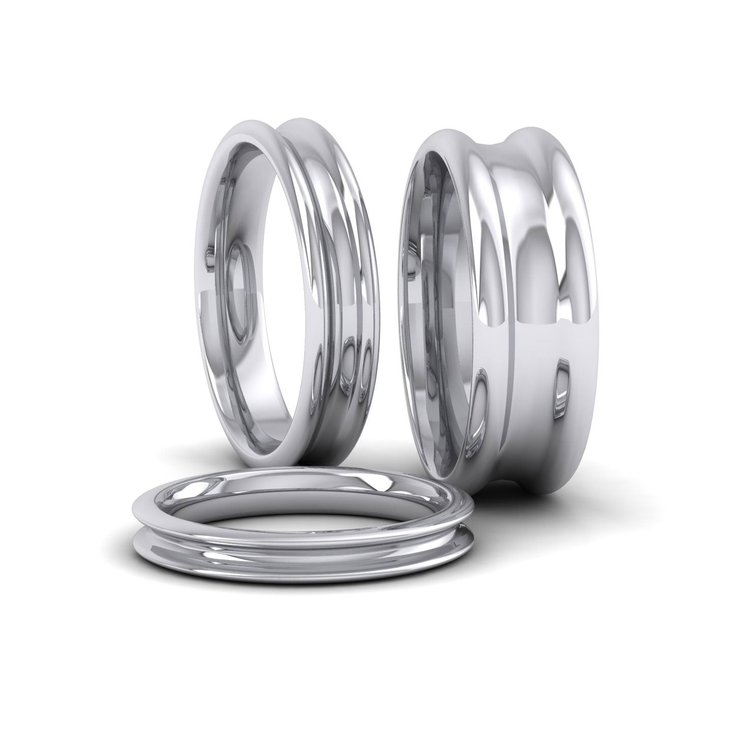 Heavy Concave 18ct White Gold 5mm Wedding Ring Group