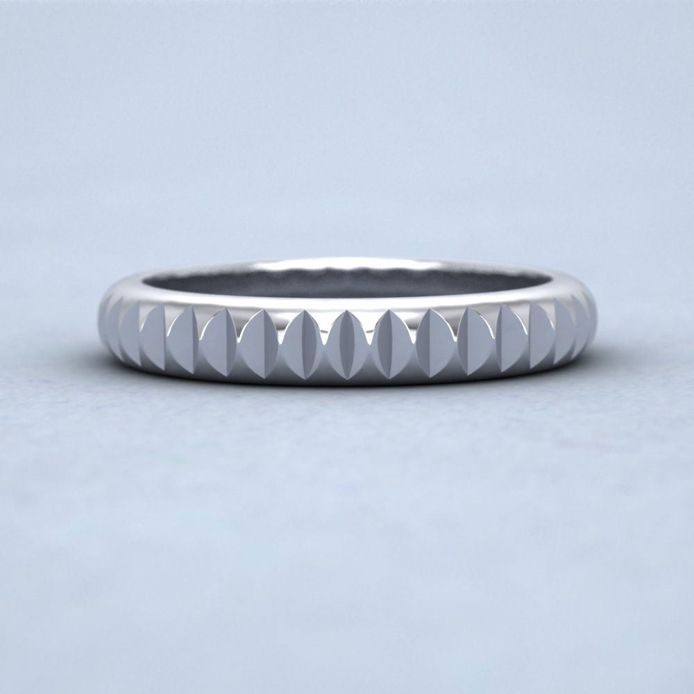 Cut Leaf Across Pattern 14ct White Gold 3mm Wedding Ring