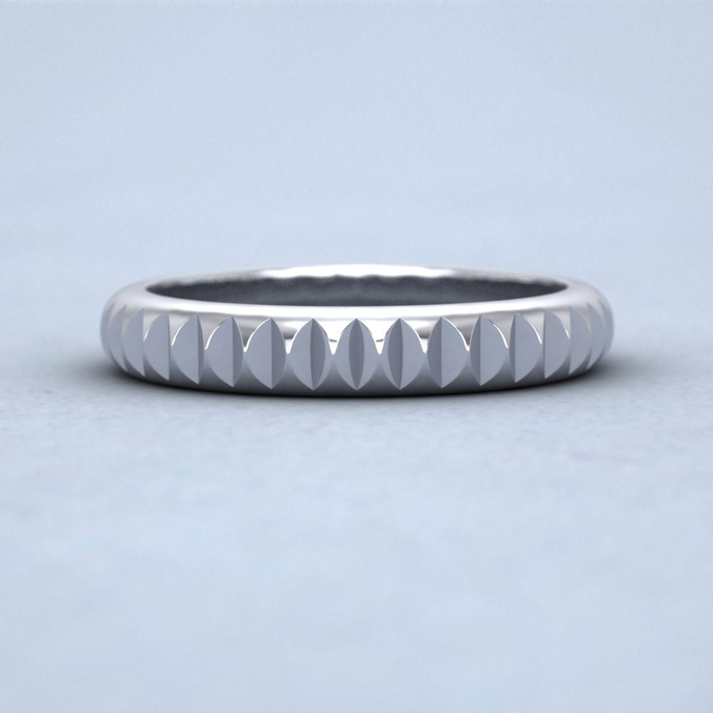 Cut Leaf Across Pattern 18ct White Gold 3mm Wedding Ring