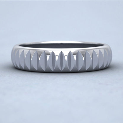 Cut Leaf Across Pattern 14ct White Gold 5mm Wedding Ring