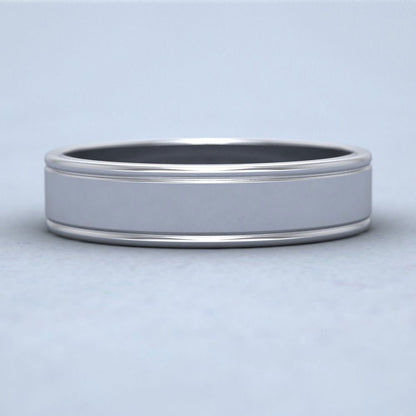 Rounded Edge Grooved Pattern Flat 14ct White Gold 5mm Flat Wedding Ring