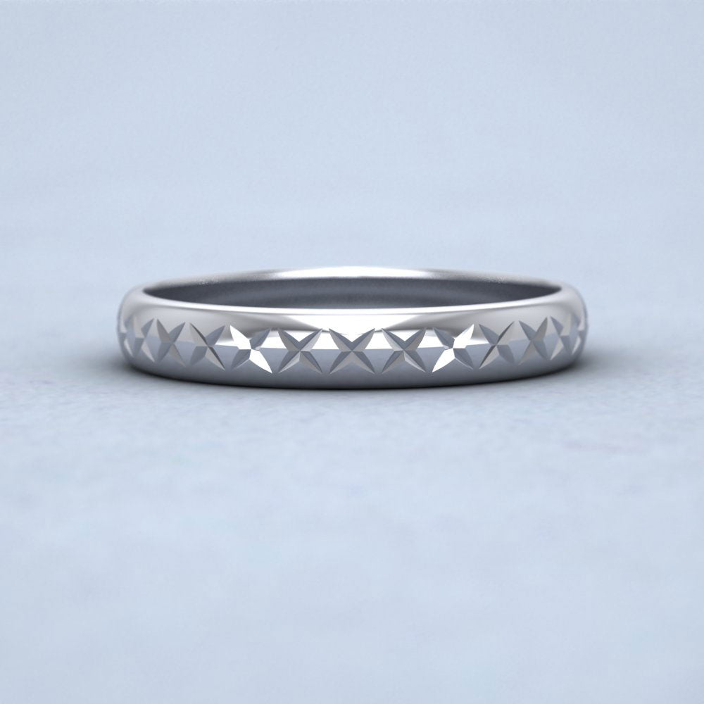 Criss Cut Pattern Sterling Silver 3mm Wedding Ring Down View