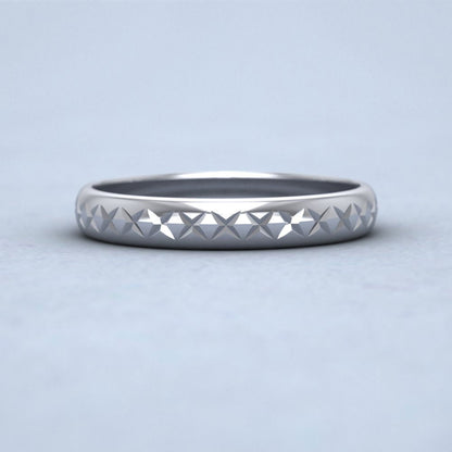 Criss Cut Pattern 18ct White Gold 3mm Wedding Ring Down View