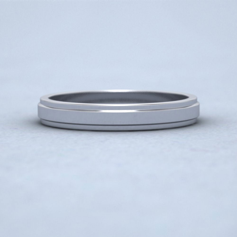 Stepped Edge Pattern Flat 14ct White Gold 3mm Flat Wedding Ring