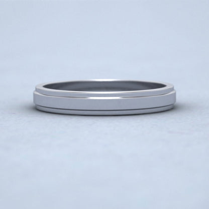 Stepped Edge Pattern Flat 14ct White Gold 3mm Flat Wedding Ring