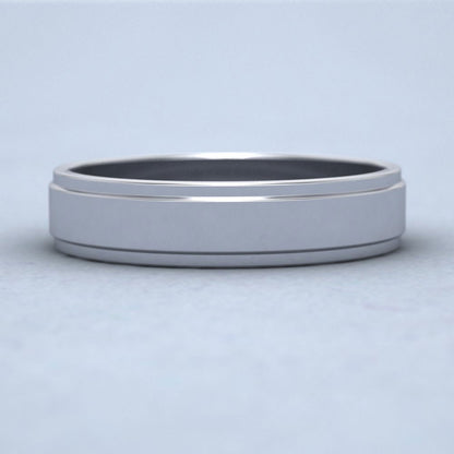 Stepped Edge Pattern Flat 14ct White Gold 5mm Flat Wedding Ring