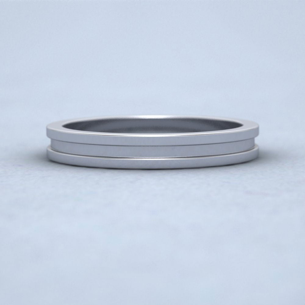 Flat Central Grooved 14ct White Gold 3mm Flat Wedding Ring