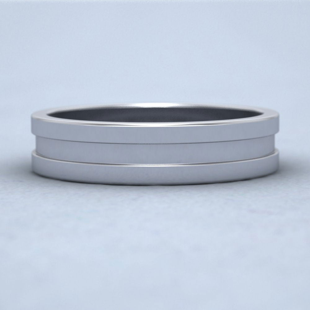 Flat Central Grooved 14ct White Gold 5mm Flat Wedding Ring