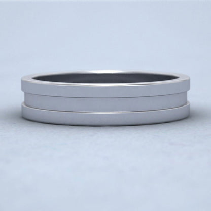 Flat Central Grooved 14ct White Gold 5mm Flat Wedding Ring