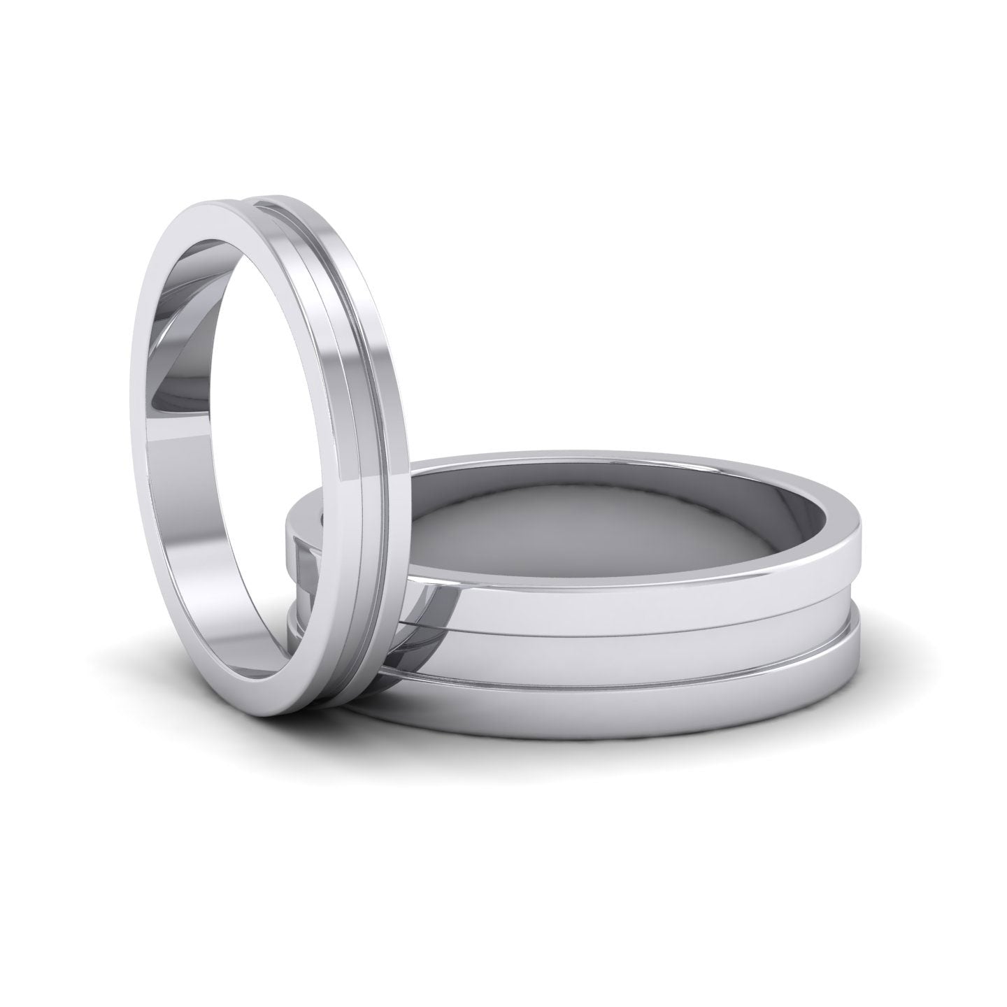 Flat Central Grooved Sterling Silver 5mm Flat Wedding Ring