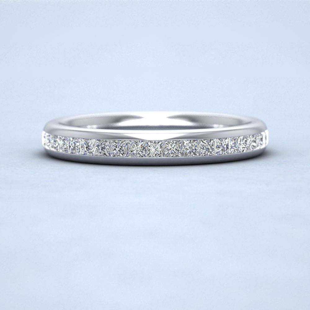 Princess Cut Diamond 0.5ct Half Channel Set Wedding Ring In 18ct White Gold 3mm Wide